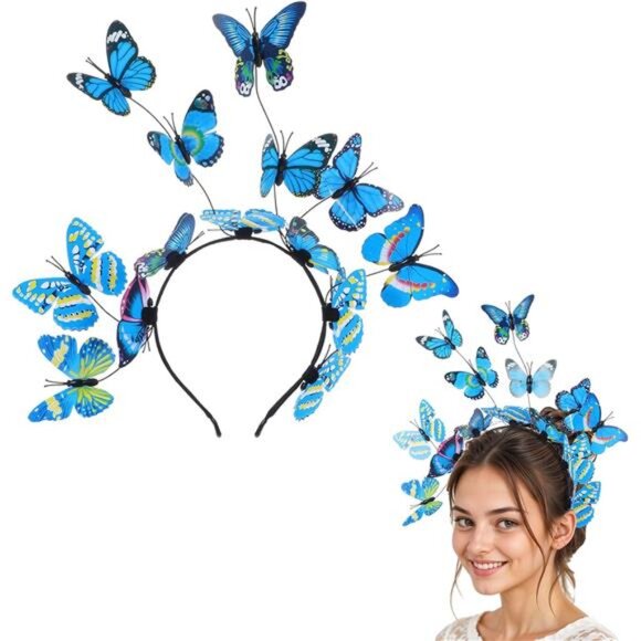 Butterfly Headband for Women – Fascinator Hair Crown Tiara Band for Festival - Picture 1 of 4